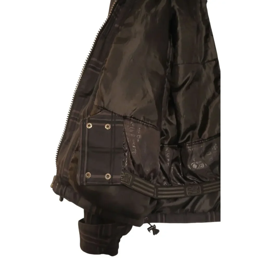 Mens Small Heavy Coat Full Zip Softshell Black Gray Plaid‎ Insulated Zip Pockets
